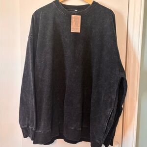 Bintehgs Oversized Distressed Acid Wash Black Crewneck Sweatshirt 2XL